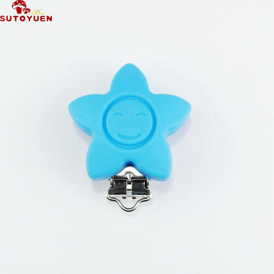 Silikónové klipy na cumlík s hviezdičkami, ekologické, bez BPA, jednofarebné, senzorické hračky, klipy na traky pre bábätká, 10 ks