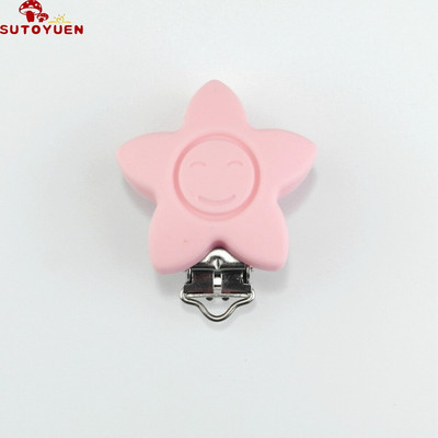 Silikónové klipy na cumlík s hviezdičkami, ekologické, bez BPA, jednofarebné, senzorické hračky, klipy na traky pre bábätká, 10 ks