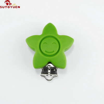 Silikónové klipy na cumlík s hviezdičkami, ekologické, bez BPA, jednofarebné, senzorické hračky, klipy na traky pre bábätká, 10 ks