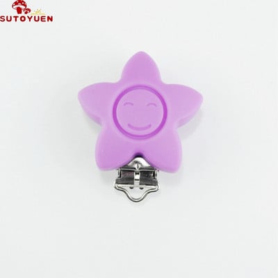 Silikónové klipy na cumlík s hviezdičkami, ekologické, bez BPA, jednofarebné, senzorické hračky, klipy na traky pre bábätká, 10 ks