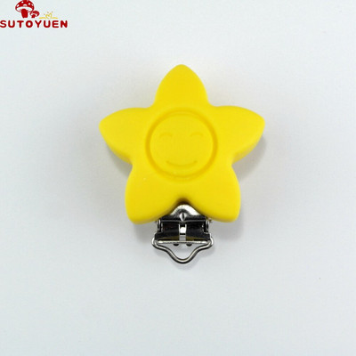 Silikónové klipy na cumlík s hviezdičkami, ekologické, bez BPA, jednofarebné, senzorické hračky, klipy na traky pre bábätká, 10 ks