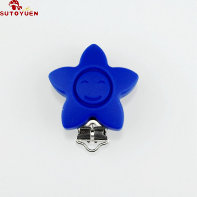 Silikónové klipy na cumlík s hviezdičkami, ekologické, bez BPA, jednofarebné, senzorické hračky, klipy na traky pre bábätká, 10 ks