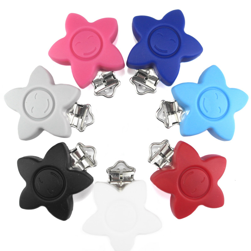 Silikónové klipy na cumlík s hviezdičkami, ekologické, bez BPA, jednofarebné, senzorické hračky, klipy na traky pre bábätká, 10 ks