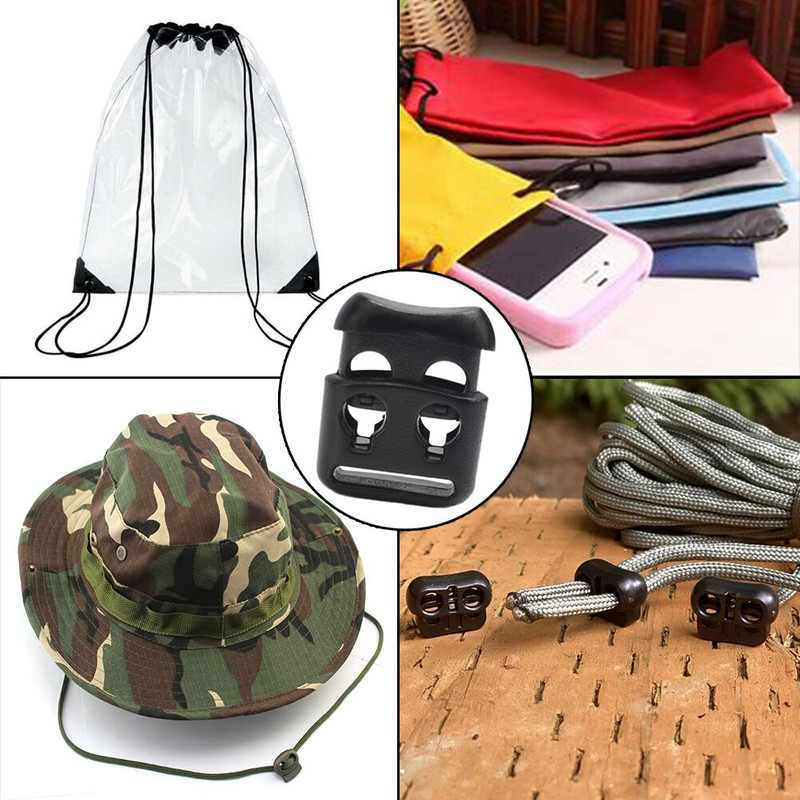 20 бр. Пластмасов кабел Заключващ ограничител Пружини Превключваща скоба за въже Два отвора Направи си сам Paracord Шапка Връзка за обувки Облекло Занаятчийски аксесоари Цветни