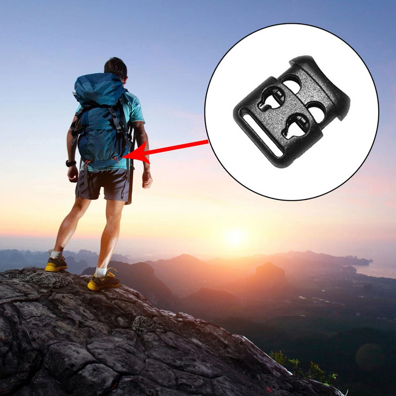 20 бр. Пластмасов кабел Заключващ ограничител Пружини Превключваща скоба за въже Два отвора Направи си сам Paracord Шапка Връзка за обувки Облекло Занаятчийски аксесоари Цветни