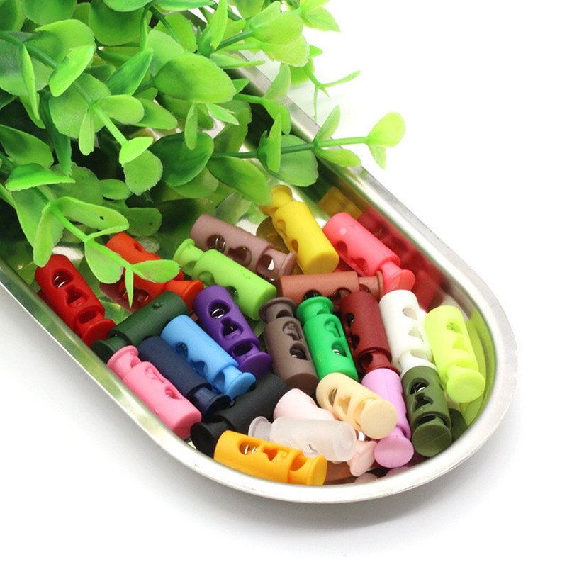 10 ks farebných plastových 2-dierkových zámok šnúry, pružinová zarážka, prepínacia zarážka, klip na športovú obuv, lano, DIY šnúra, odevné doplnky