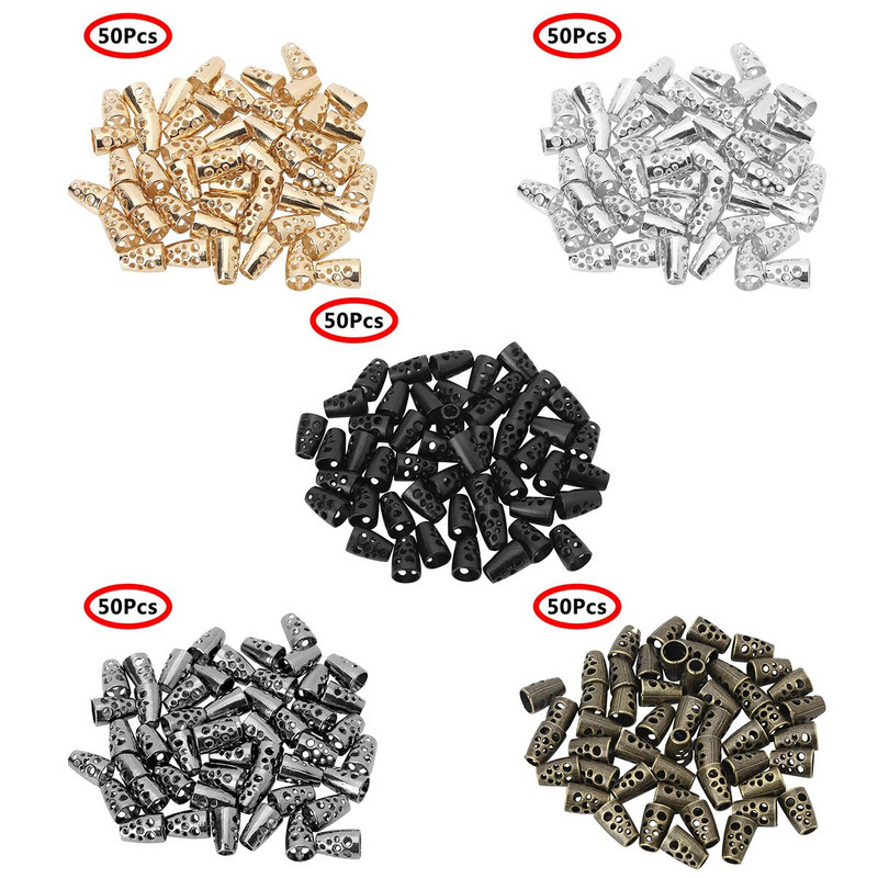 50 ks dutých kužeľových zvončekových zámkov, DIY lanové konce, kovová zarážka na oblečenie, tašky, paracord, sťahovacia šnúrka, novinka, prepínač šnúrok na topánky