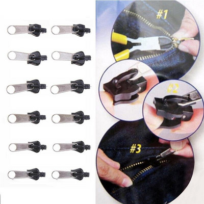 6/12PCS Instant Zippers Sliders Pull Universal Fix Zipper Repair Kit Replacement Teeth Rescue Design Zippers Sewing Repair Kit