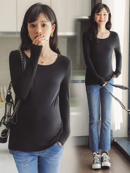 Naiste vabaaja ovaalse kaelusega raseda pluus