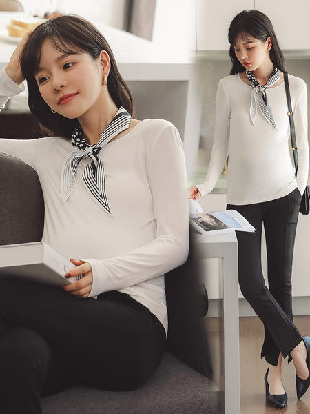 Naiste vabaaja ovaalse kaelusega raseda pluus