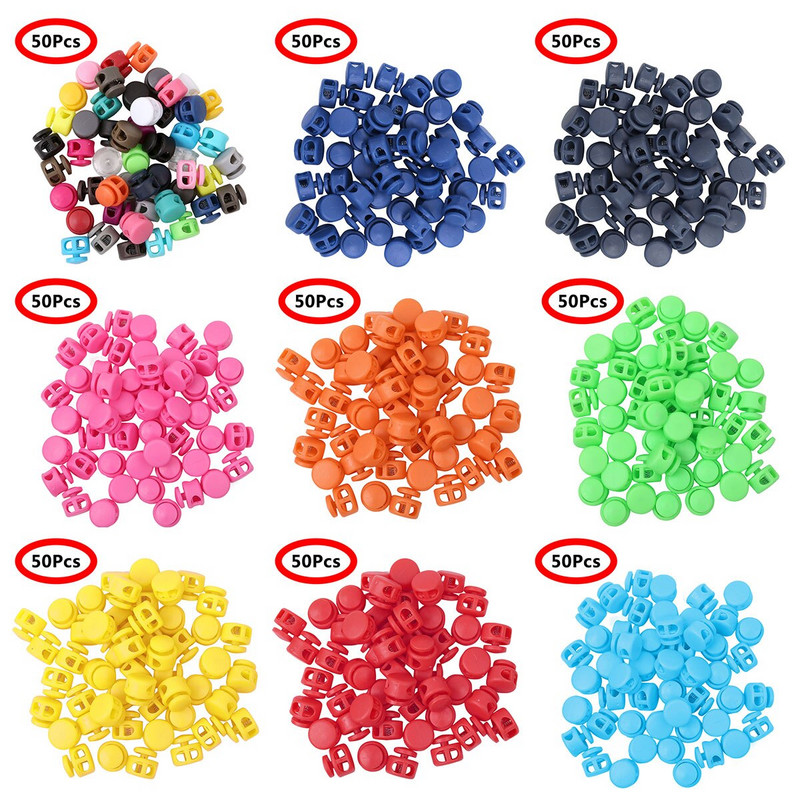 50 tk kahekordse auguga korgid väljas matkaseljakotid juhtmelukud isetegemise teel Paracord kingapael Kinnitage lülitid plastikust vedru otsad USA laos