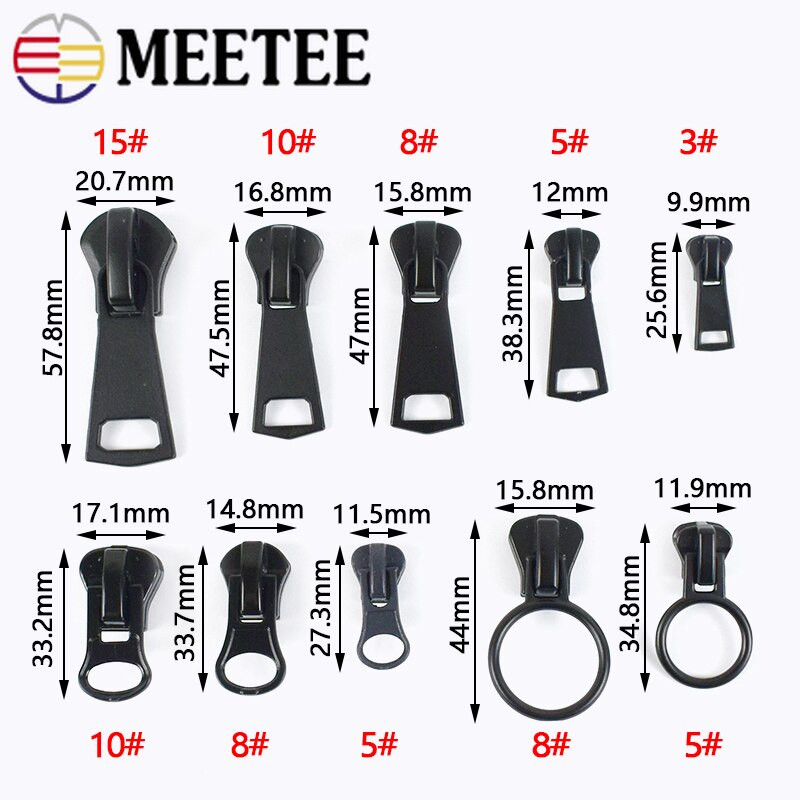 Meetee 10gab 3# 5# 8# 10# 15# Rāvējslēdzēju slīdņi sveķu rāvējslēdzējiem Apģērbi Jaka Rāvējslēdzēji Galvas remonta komplekts DIY šūšanas rāvējslēdzēja slīdnis