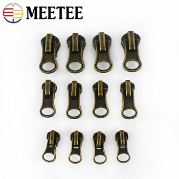 Meetee 10Pcs 3# 5# 8# Ретро бронзов плъзгач с цип за метални ципове Яке на чанта Глава с цип Направи си сам Плъзгач за изтегляне на дрехи Ремонт Монтаж