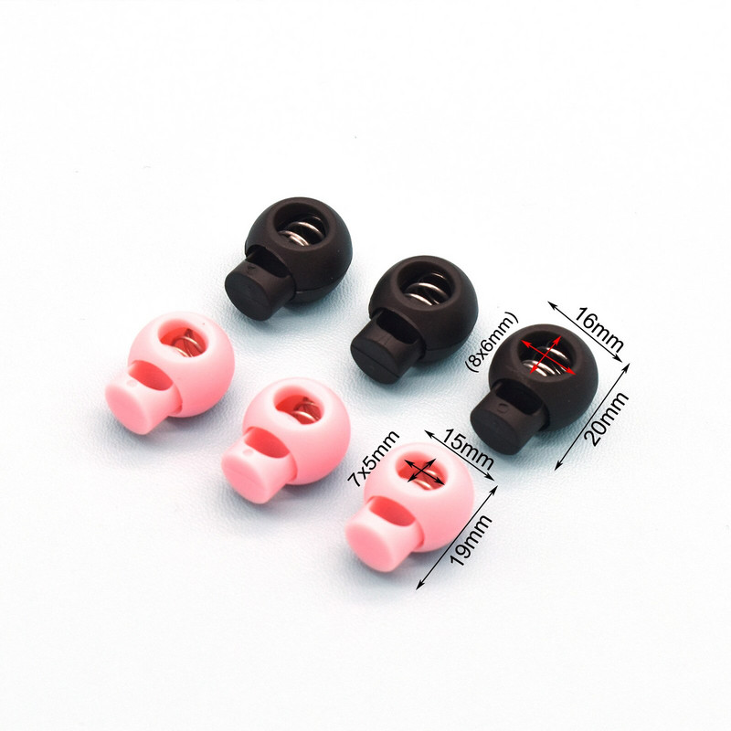 Ružová pružinová plastová zátka na šnúrku 20 mm okrúhly tvar s jedným otvorom na zapínanie na oblečenie, šnúrky do topánok, remeslá, výroba - 10 ks