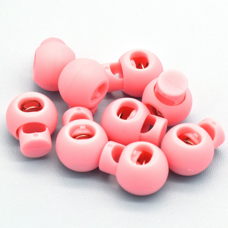 Ružová pružinová plastová zátka na šnúrku 20 mm okrúhly tvar s jedným otvorom na zapínanie na oblečenie, šnúrky do topánok, remeslá, výroba - 10 ks