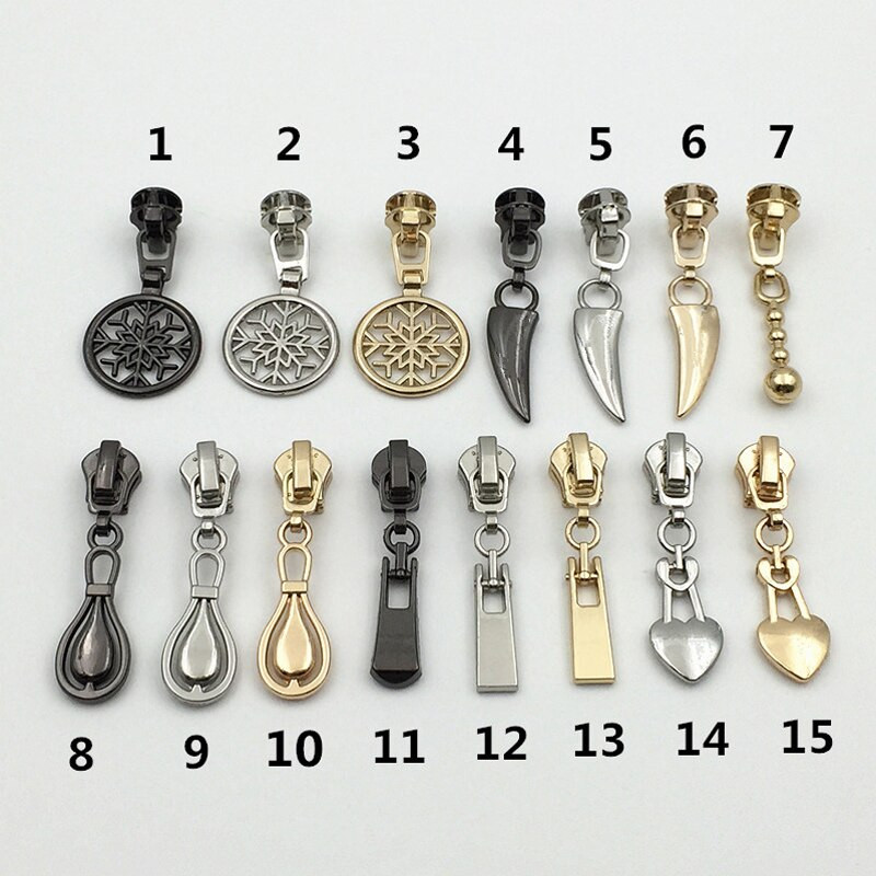 5 ks módnych 3# kovových zipsových jazdcov na bundy, oblečenie, zipsy, ťahadlá pre DIY tašky, šijacie príslušenstvo P108