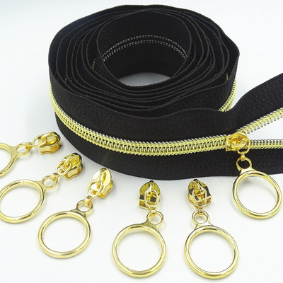 2 metrai 4 slankiklis 5# auksinis sidabrinis slankiklis dantis didelis nailono gabalas ritės kodas "pasidaryk pats" buitinis siuvimo užtrauktukas