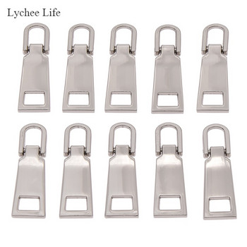 Lychee Life 10Pcs/lot 5# Μεταλλικά φερμουάρ διπλής όψης για κιτ επισκευής φερμουάρ Diy Zipper Pull Slider DIY Υλικά ραπτικής