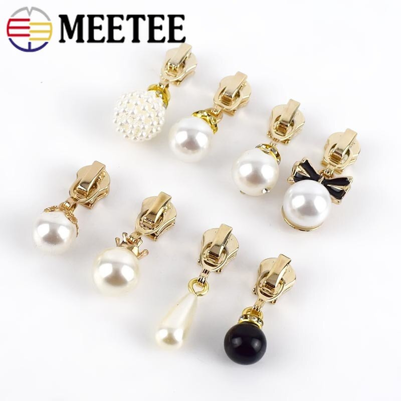 10 komada Meetee 3# Pearl Puller Cink patentni zatvarač Klizač za metalne patentne zatvarače DIY torba Kostim Dekoracija Zip Silder Head Šivaći pribor