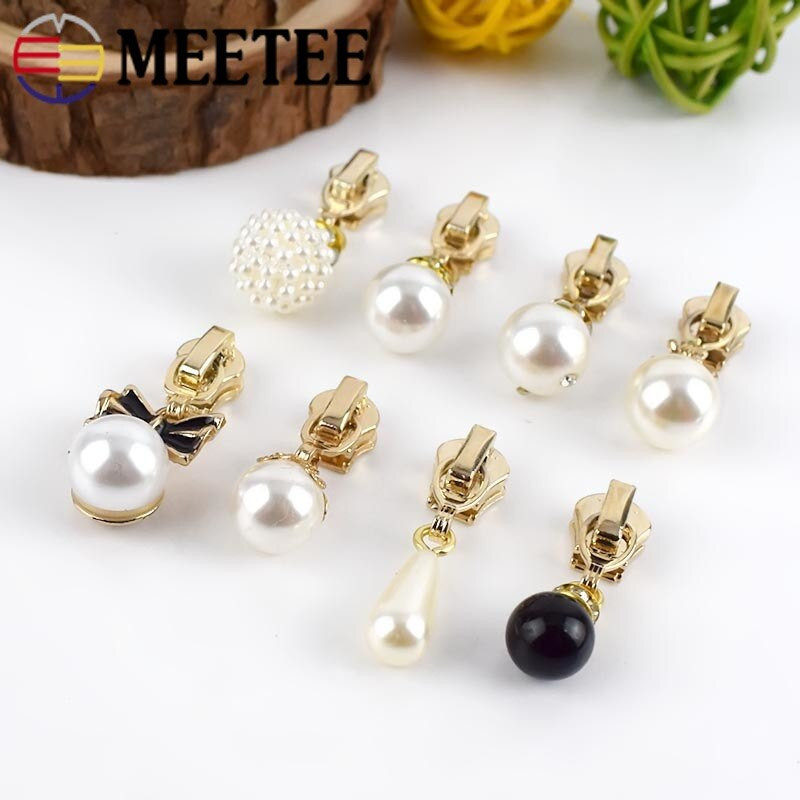10 komada Meetee 3# Pearl Puller Cink patentni zatvarač Klizač za metalne patentne zatvarače DIY torba Kostim Dekoracija Zip Silder Head Šivaći pribor