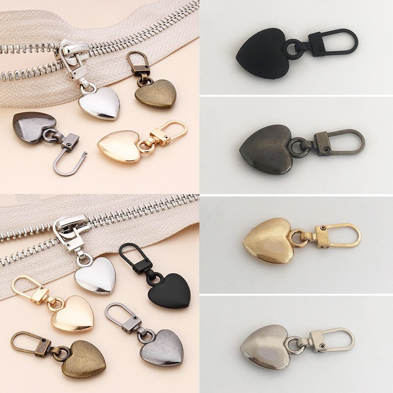 2 ks kovových odnímateľných zipov v tvare srdca, náhradný sťahovák zipsu, okamžitý zips, DIY hlava zipsu