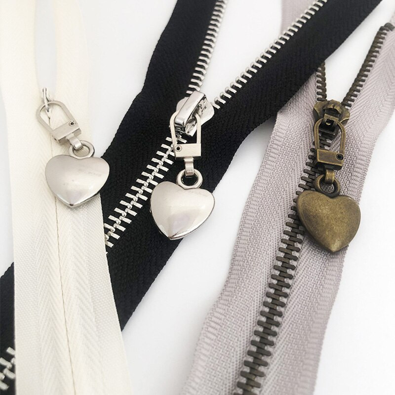 2 ks kovových odnímateľných zipov v tvare srdca, náhradný sťahovák zipsu, okamžitý zips, DIY hlava zipsu