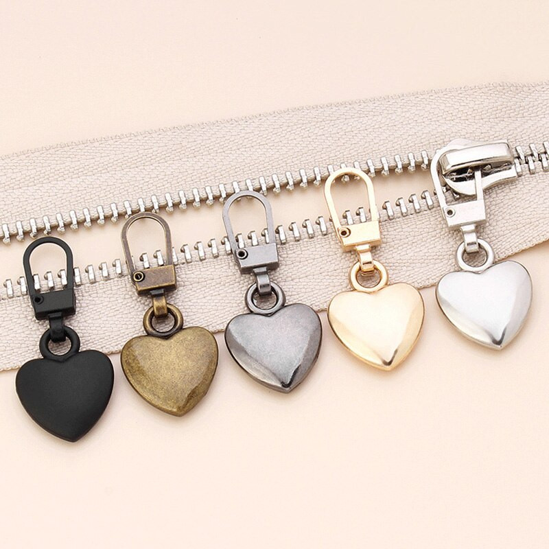2 ks kovových odnímateľných zipov v tvare srdca, náhradný sťahovák zipsu, okamžitý zips, DIY hlava zipsu