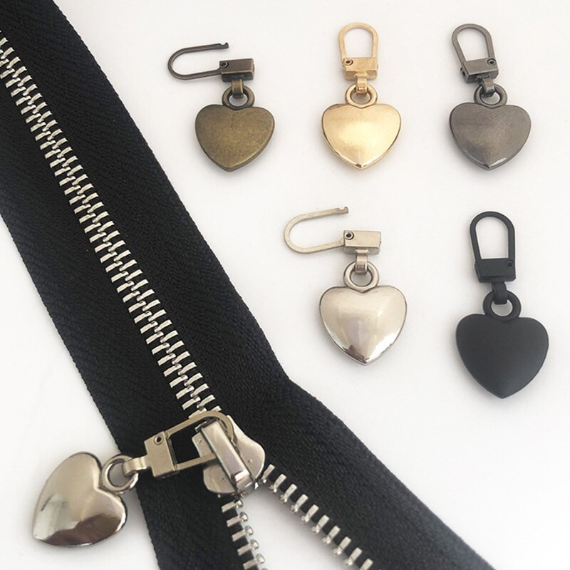 2 ks kovových odnímateľných zipov v tvare srdca, náhradný sťahovák zipsu, okamžitý zips, DIY hlava zipsu