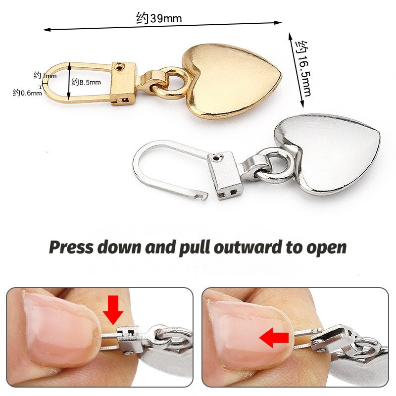 5 buc. Extractoare de fermoar metalice detasabile Glisoare cu fermoar în formă de inimă.