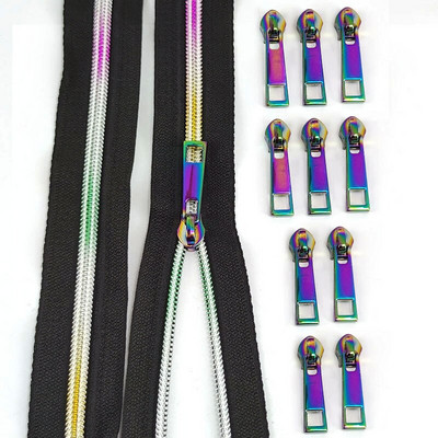 5 meetrit 5# nailonist tõmblukkude teip vikerkaare tõmblukuga tõmblukuga liugurkott jakk Riided Dekoratiivne tõmbluku paranduskomplekt Õmblustarvikud