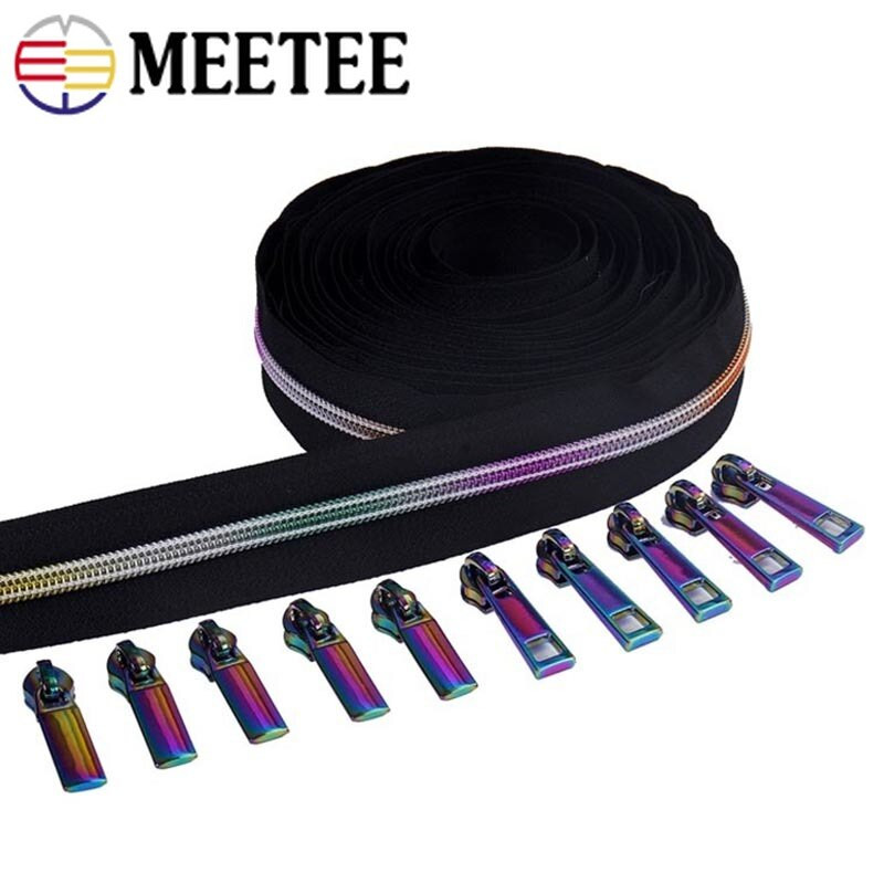 5 meetrit 5# nailonist tõmblukkude teip vikerkaare tõmblukuga tõmblukuga liugurkott jakk Riided Dekoratiivne tõmbluku paranduskomplekt Õmblustarvikud