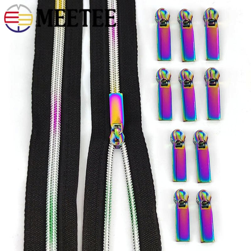 5 meetrit 5# nailonist tõmblukkude teip vikerkaare tõmblukuga tõmblukuga liugurkott jakk Riided Dekoratiivne tõmbluku paranduskomplekt Õmblustarvikud