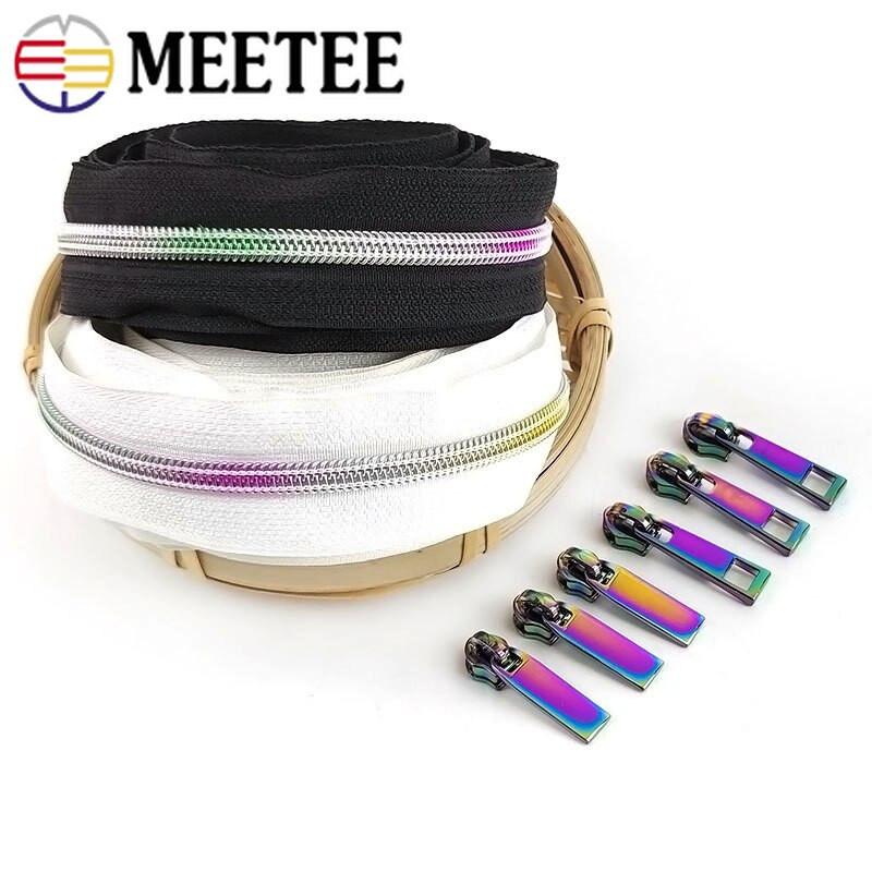 5 meetrit 5# nailonist tõmblukkude teip vikerkaare tõmblukuga tõmblukuga liugurkott jakk Riided Dekoratiivne tõmbluku paranduskomplekt Õmblustarvikud