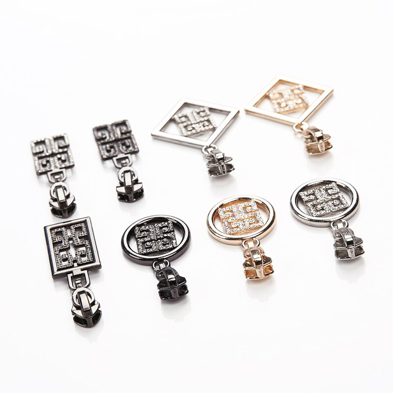 2 ks 5# Kovový nylonový zips Lesklý diamantový zips Topánky Kabelka Oblečenie Zips Nahradiť DIY Okrúhly štvorcový dutý sťahovák zipsu