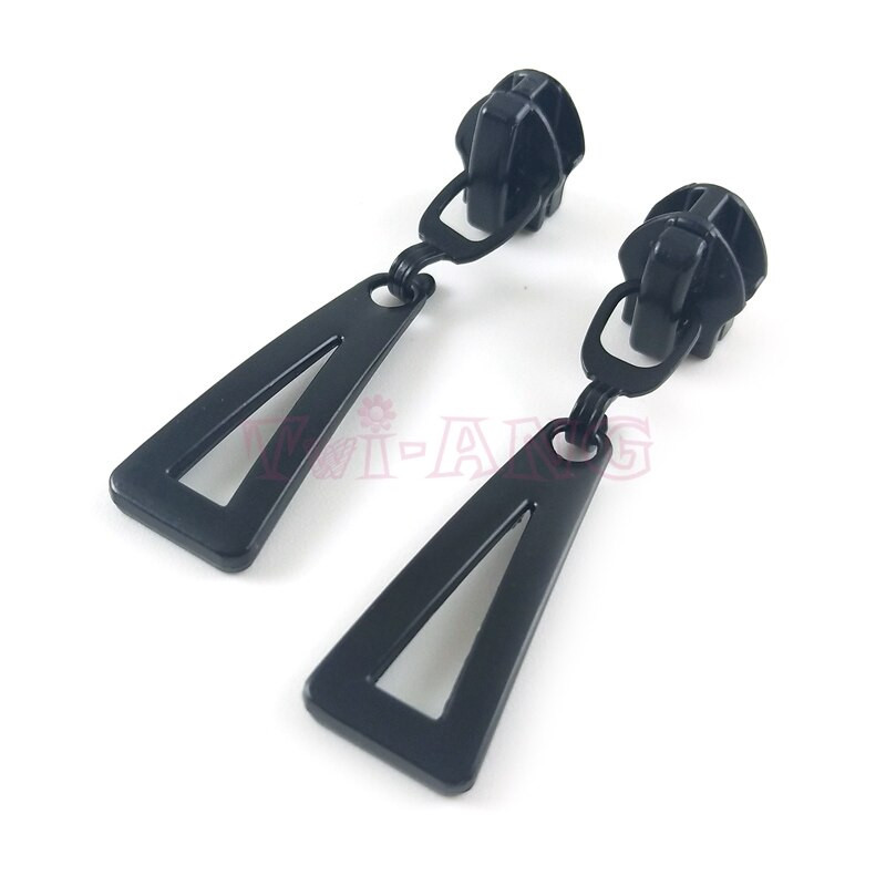 20 ks/sada, čierne 5# zipsové klzáky s úzkym trojuholníkovým tvarom pre reverzný nylonový zips a živicový zips