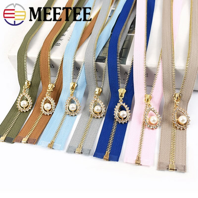 5Pcs 3# Metal Zippers 40-70cm Open End Zips with Rhinestones Pull Backpack Bag Clothes Jacket Decorative Zip Sewing Accessories