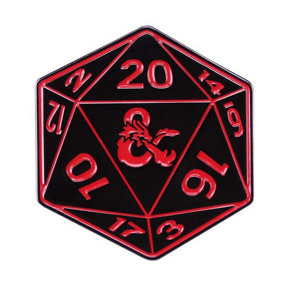 C2985 Dragon on D20 Dice Emal Pin Dungeons Inspired Brooch Dice Game Badge Fashion Jewelry Decorate