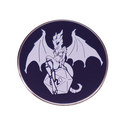 C2985 Dragon on D20 Dice Emal Pin Dungeons Inspired Brooch Dice Game Badge Fashion Jewelry Decorate