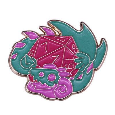 C2985 Dragon on D20 Dice Emal Pin Dungeons Inspired Brooch Dice Game Badge Fashion Jewelry Decorate
