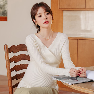 Bluza de maternitate cu decolteu in V cu maneca lunga toamna iarna