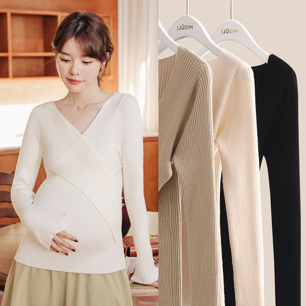 Bluza de maternitate cu decolteu in V cu maneca lunga toamna iarna