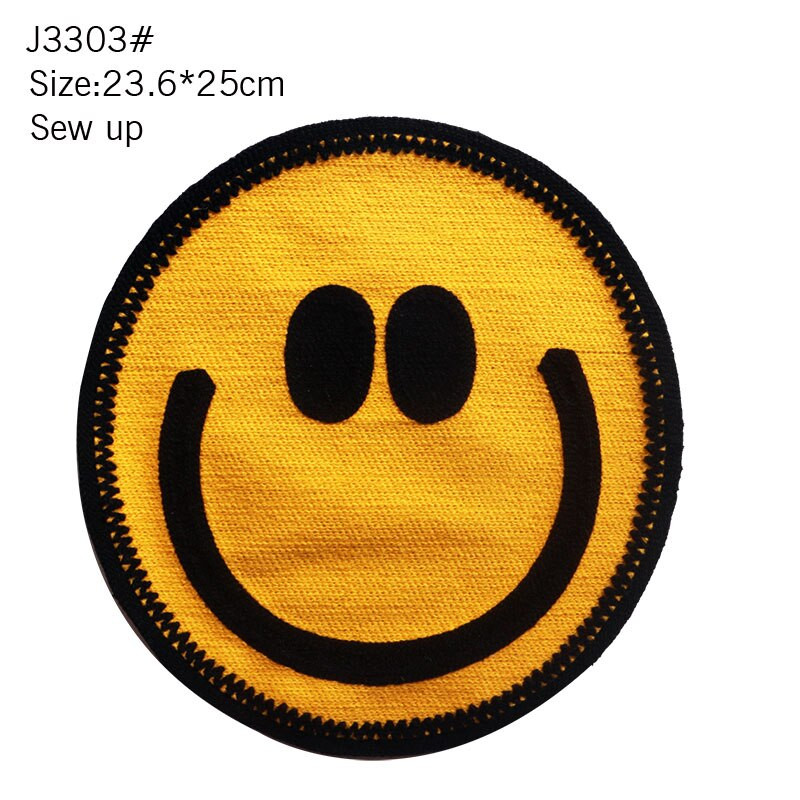 Big Fashion Υπέροχο κέντημα πετσέτας Κίτρινο χαμογελαστό πρόσωπο Μικτό χρώμα σε σχήμα καρδιάς Αγγλικό υφασμάτινο αυτοκόλλητο DIY Badge casual ρούχα