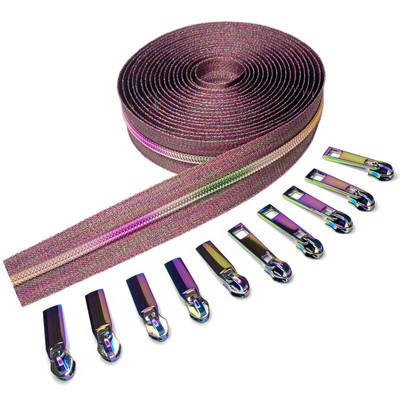 5 Yard 5# Rainbow Tooth nailonist tõmblukuga rull 10 tk tõmblukuga liuguritega DIY riidekoti õmblemiseks, rahakoti paranduskomplektid tarvikud
