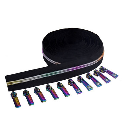 5 Yard 5# Rainbow Tooth nailonist tõmblukuga rull 10 tk tõmblukuga liuguritega DIY riidekoti õmblemiseks, rahakoti paranduskomplektid tarvikud