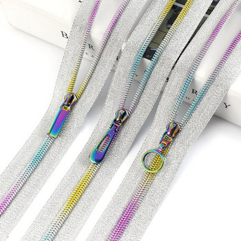 5μέτρα 5# Rainbow Nylon Tape Zipper with Zip Slider Puller Διακοσμητική τσάντα φερμουάρ Σακίδιο πλάτης DIY Επισκευή ρούχων Αξεσουάρ ραπτικής