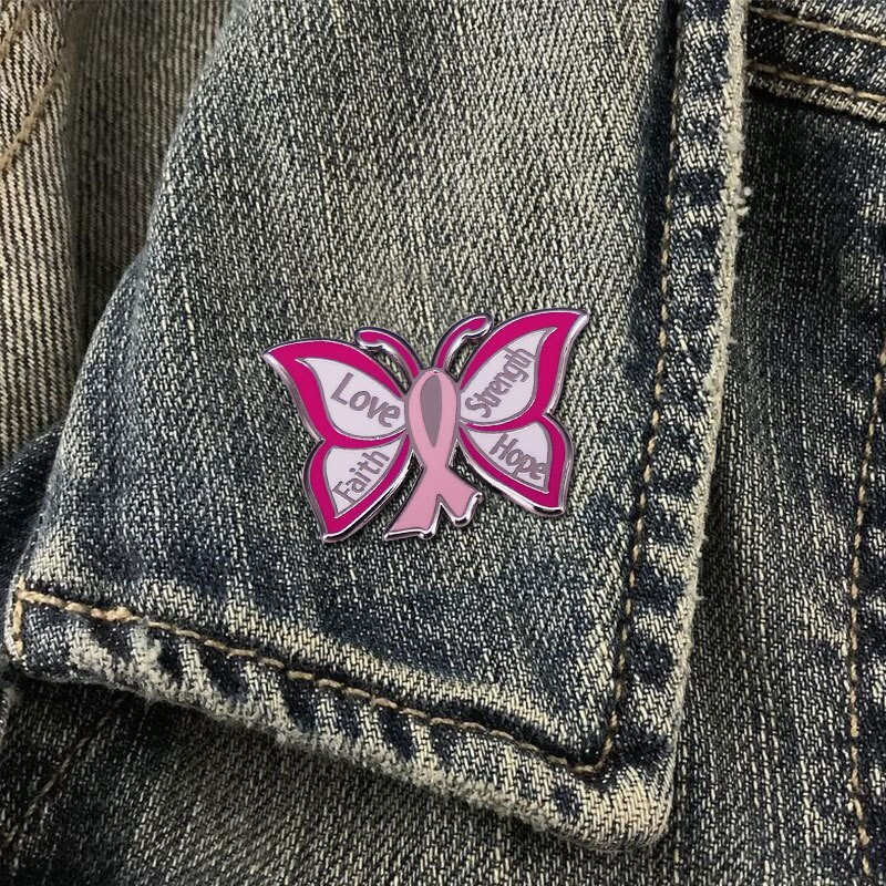 C2180 Ružičasta vrpca Leptir Ljubav Vjera Snaga Nada Igle za revere Ružičasta svijest o raku dojke Zaštitite žene Emajlirana igla