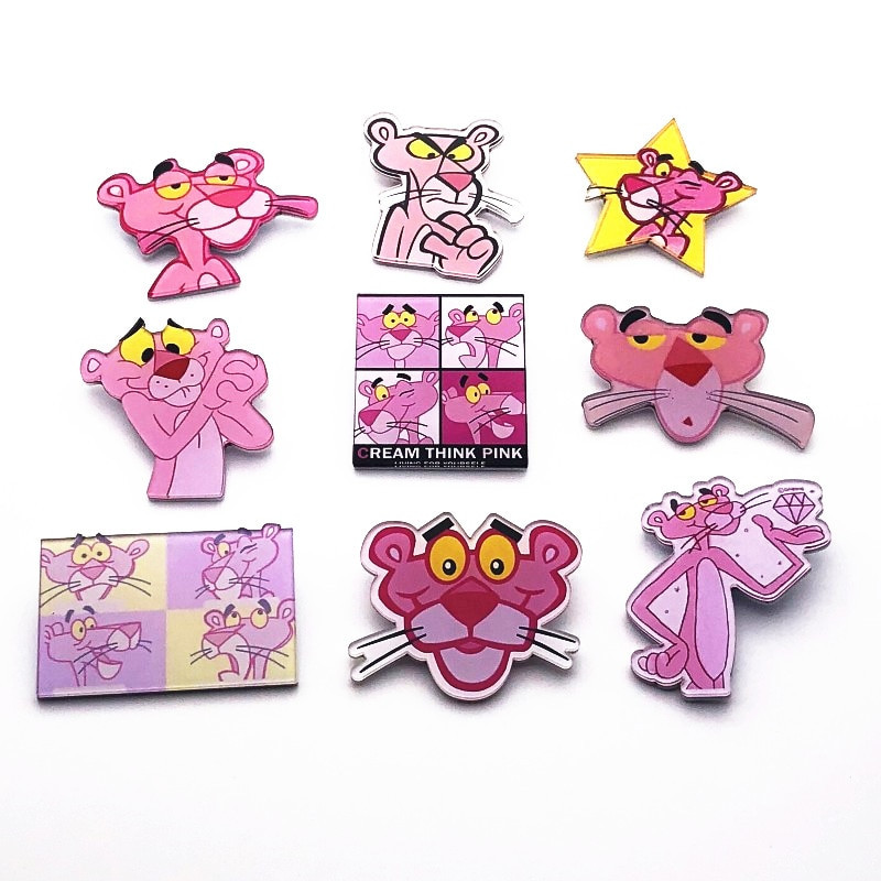 Naujas 1 vnt animacinis filmas Rožinė pantera akrilo sagės ženkliukų dekoravimo smeigtukas ant kuprinės Moteriški „pasidaryk pats“ drabužiai Sagės vaikiški segtukai