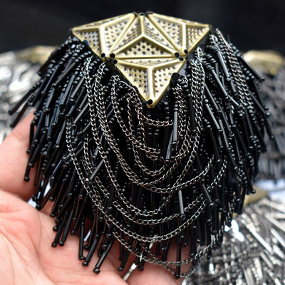 2 vnt., Senovinis kutas Grandininė pečių lenta Ženkliukai Karoliukai Audinys Metalinis Epaulet Epaulette Karinis segtukas ant sagės medalis