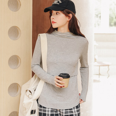 Jednobojna trudnička bluza s dugim rukavima i polo izrezom