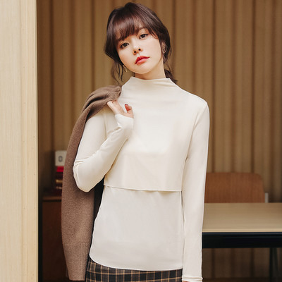 Jednobojna trudnička bluza s dugim rukavima i polo izrezom